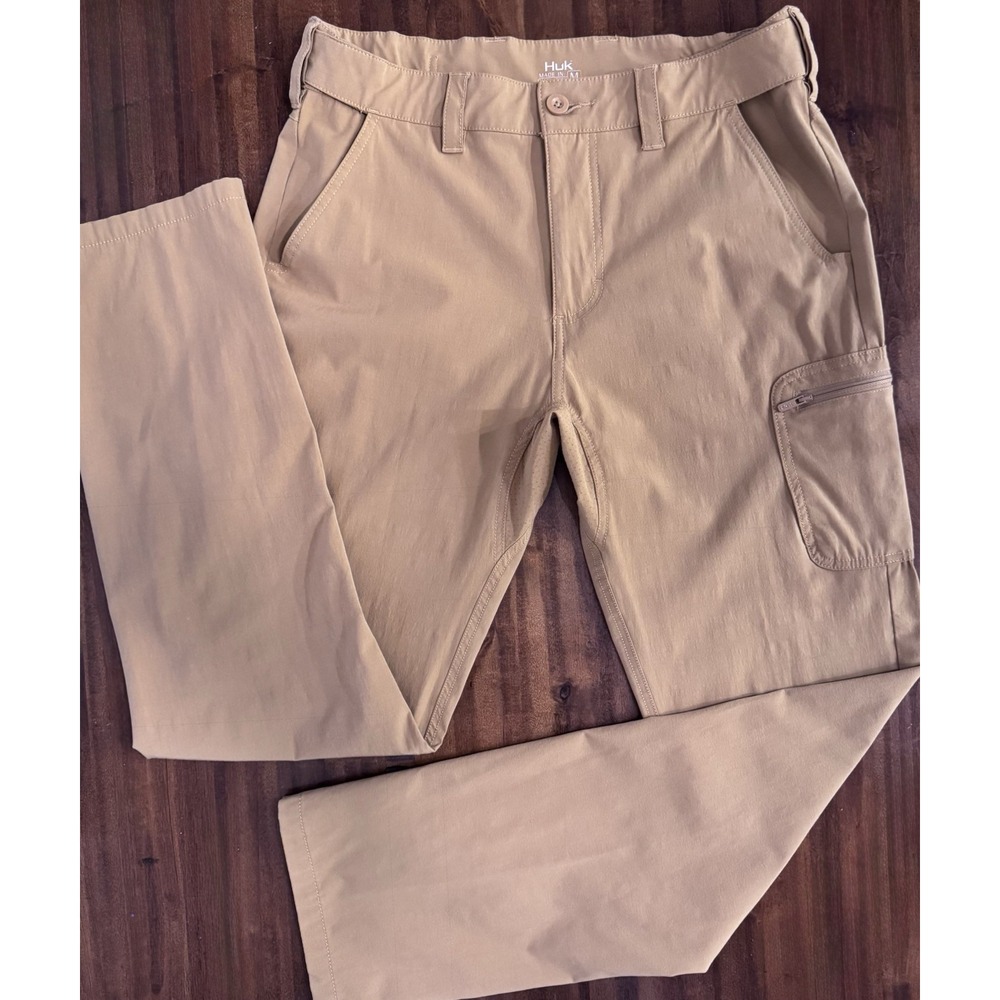 Huk Next Level Men's Performance Fishing Pants Cargo Khaki Tan Size M Medium